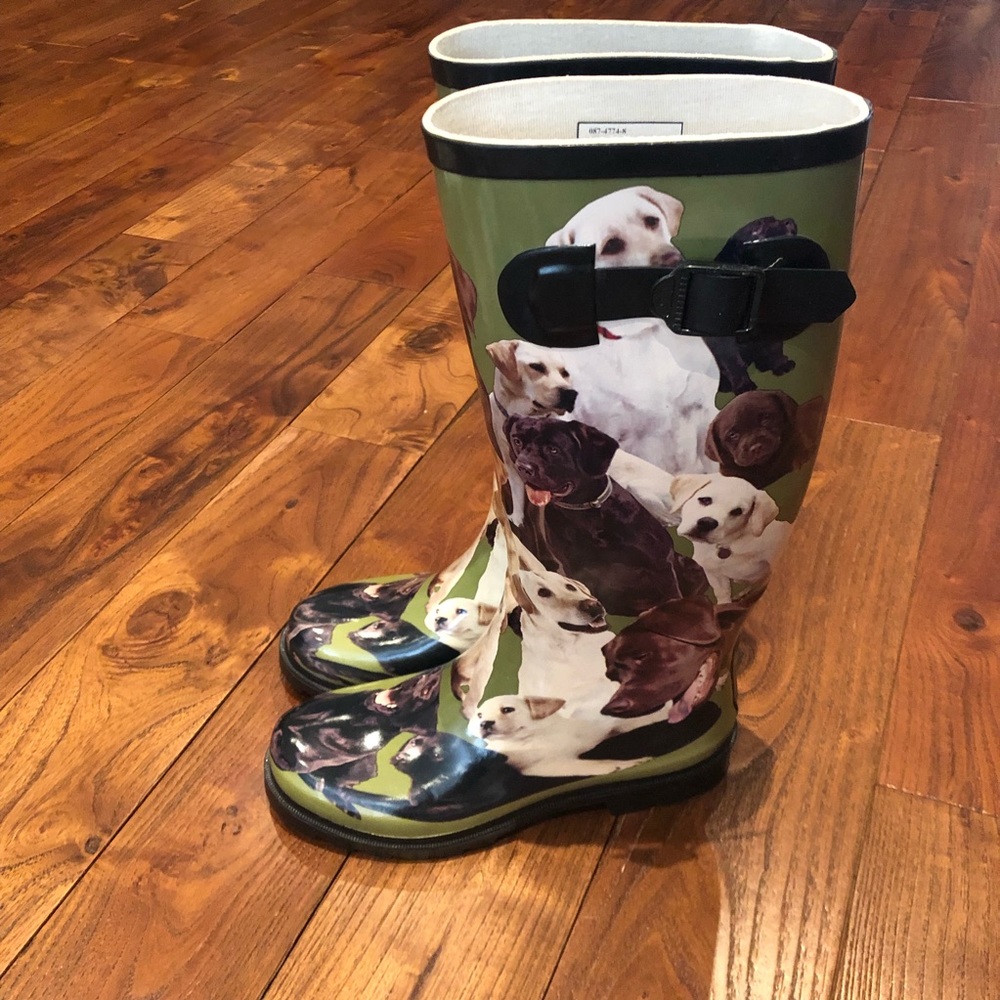 Broadstone 100% waterproof 3D rubber Lab print boots size 6 with top cinch strap